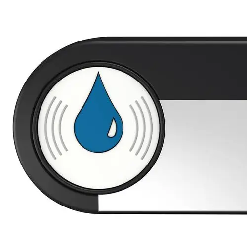 Ersatzteil für WC-Spülauslösung von Keuco mit einem blauen Tropfen-Symbol auf weißem Hintergrund, zur Verwendung mit einem Stützklappgriff.